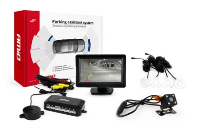 AMIO Parking senzori x4, bijeli, 22 mm, TFT01 4,3", buzzer, HD-315 kamera za rikverc